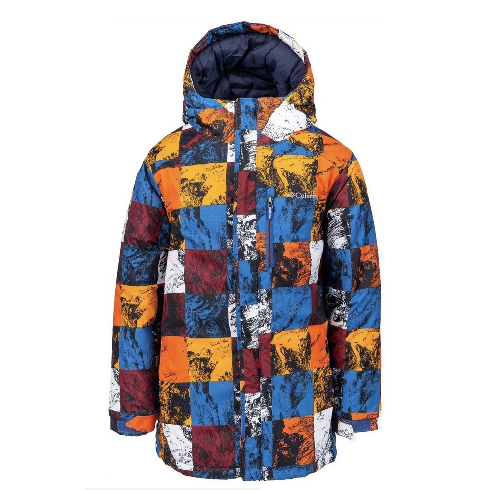 Columbia Mid Length Hooded Puffer Coat Kids Sz Small 8 Multicolor Patchwork